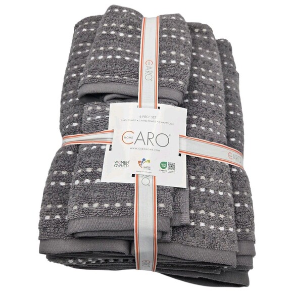 Caro Home 6pc Gray Soft Cotton Towel Set 2 Bath 2 Hand 2 Washcloths - Picture 10 of 11